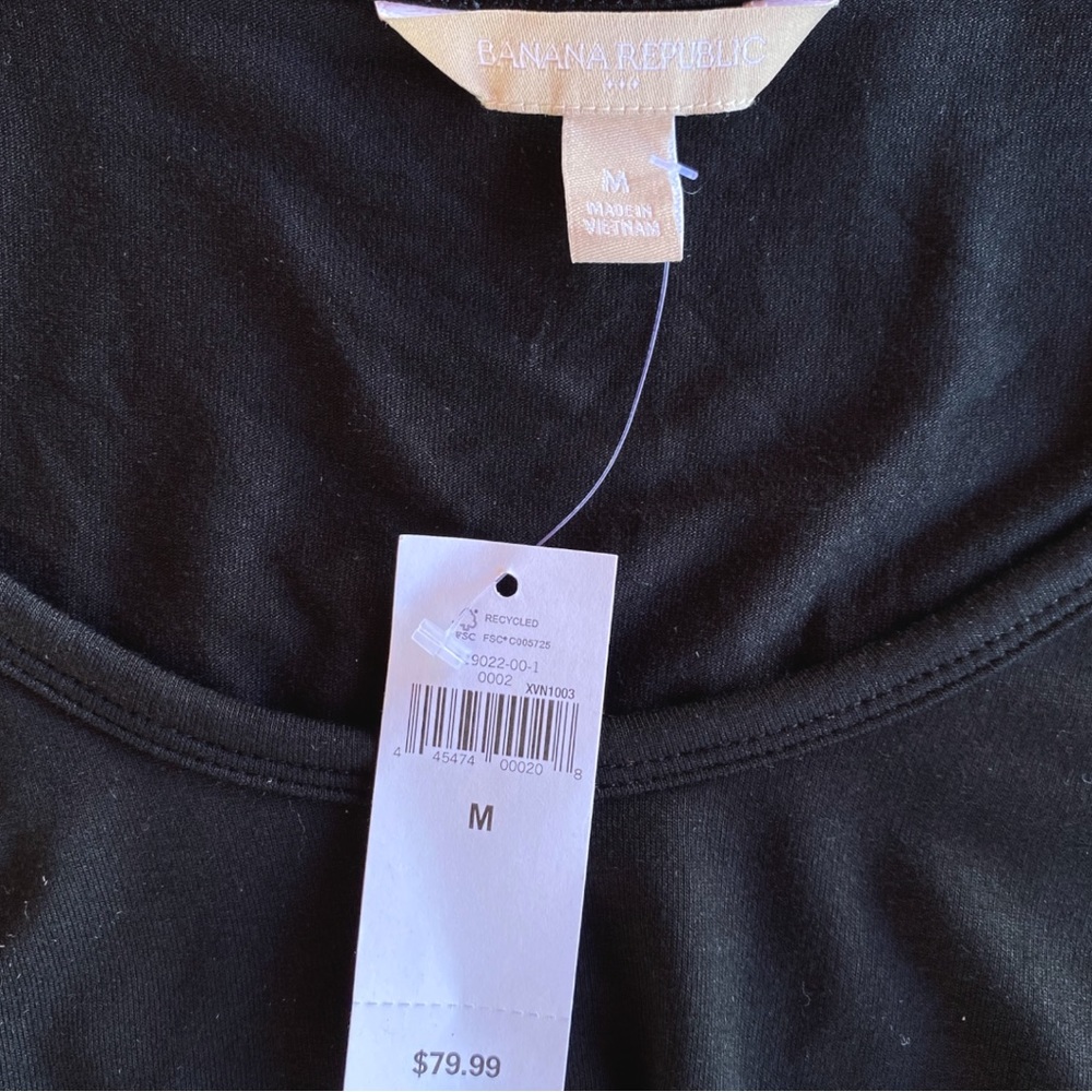 BANANA REPUBLIC Bodycon 3/4 Sleeve Mini Layered Black Dress Relaxed Medium NWT - Picture 7 of 11